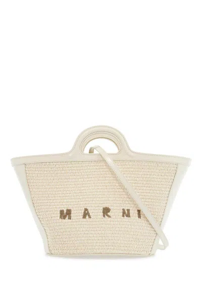 Marni Beige Cotton And Nylon Handbag With Woven Design In Sand