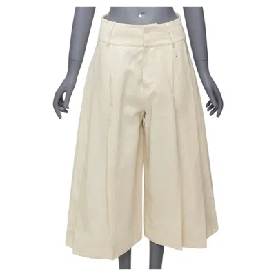 Pre-owned Marni Beige Cotton Linen Canvas Mid Waist Pleated Wide Leg Culottes It38 Xs In Brown