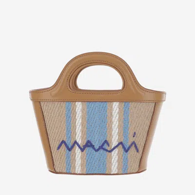 Marni Beige Cotton Totes In Red