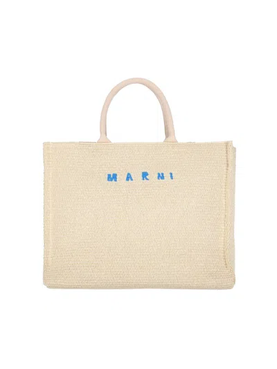 Marni Beige Cotton Totes In Silk White