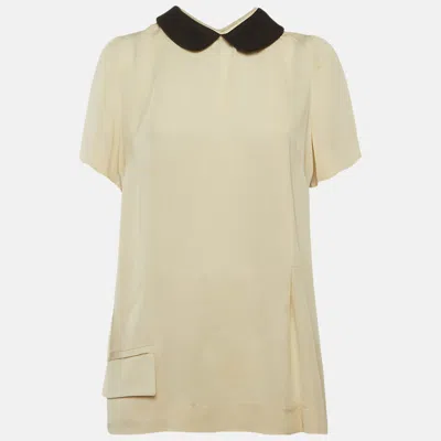 Pre-owned Marni Beige Crepe Collared Top M In Sand