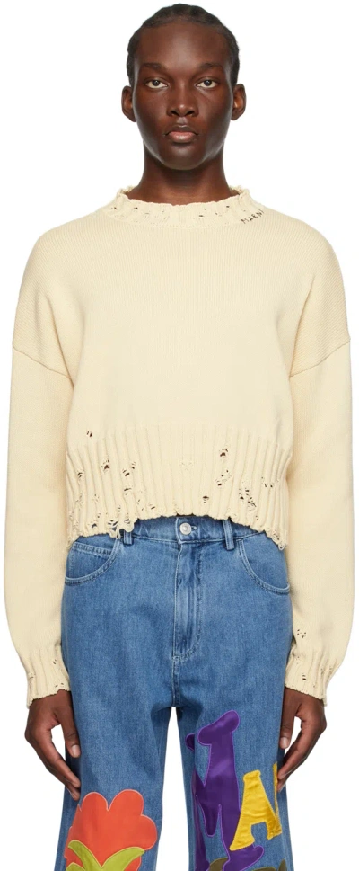 Marni Beige Cropped Sweater In 00w03 Stone White