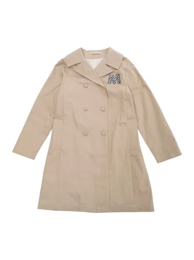 MARNI BEIGE DOUBLE-BREASTED JACKET WITH NOTCHED REVERS AND LOGO DETAIL ON THE FRONT IN COTOTN GIRL