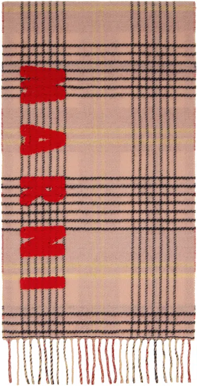 Marni Beige Double Check Wool Scarf In Chc29 Antique Rose