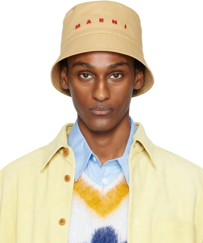 Marni Embroidered Logo Bucket Hat In Beige