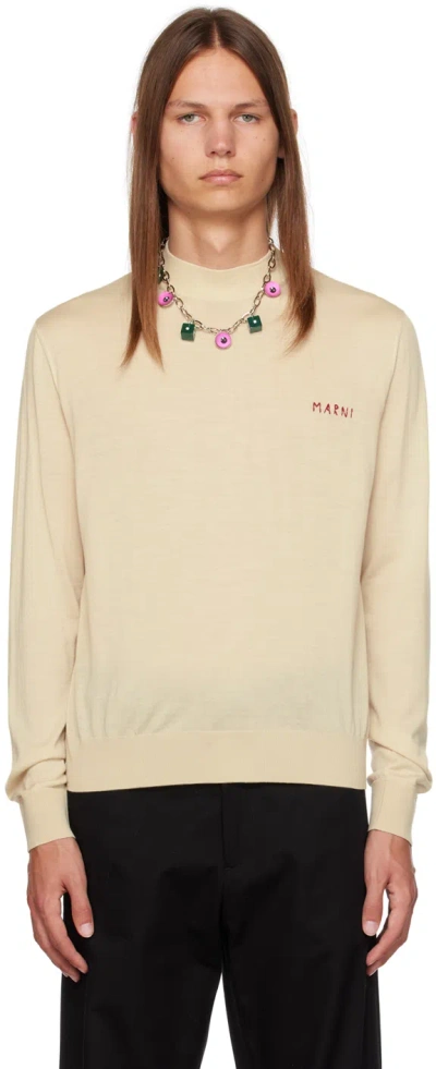 Marni Beige Embroidered Sweater In 00w07 Talc