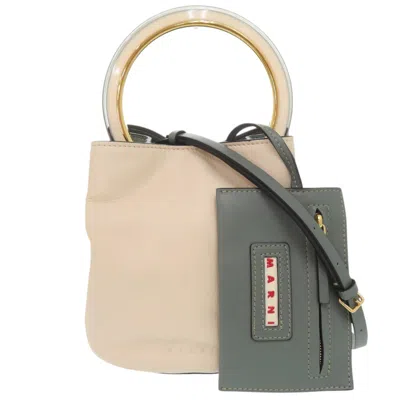 Pre-owned Marni Beige Green Leather Pouch Shoulder Bag () In Beige, Green