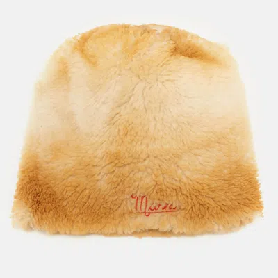 Pre-owned Marni Beige Logo Embroidered Shearling Beanie S In Sand