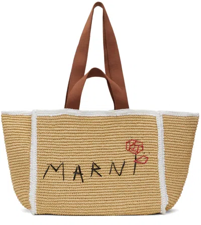 Marni Women's Medium Shopper Tote Bag In Natural White Rust