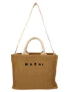 Marni Raffia-effect Canvas Small Tote Bag In Brown