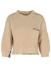 Marni Logo-embroidered Side-split Sweater In Brown