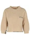 Marni Crew Neck Wool Sweater Embroidered In Neutral