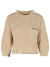 Marni Logo-embroidered Side-split Sweater In Brown