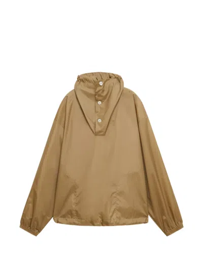 Marni Beige Nylon Jacket With Funnel Neck In Brown