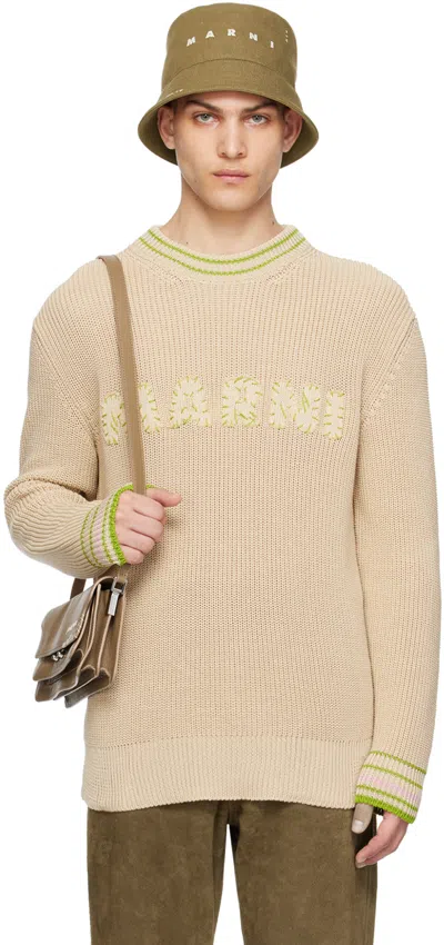 Marni Beige Patches Sweater In 00w06 Ivory