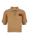 Marni Beige Polo Sweater With Classic Collar And Logo Patch On The Front In Brown