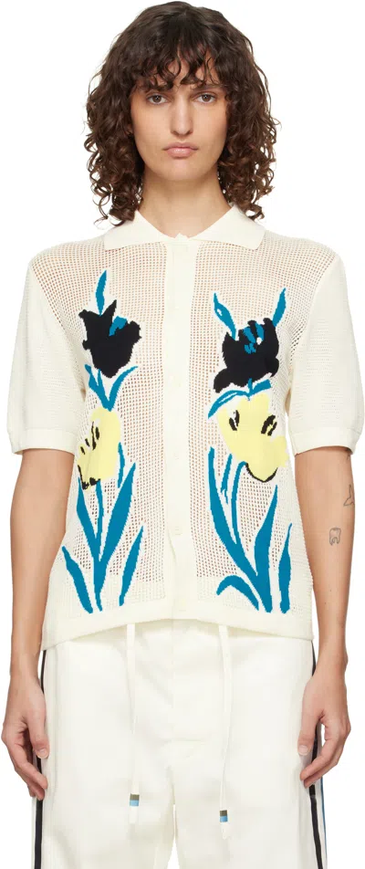 Marni Beige Polo-collar & Flowers Shirt