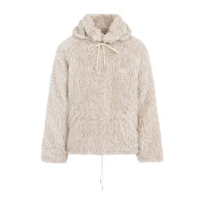 Marni Faux Fur Jacket With Removable Hood. In Neutral