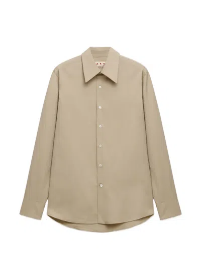 Marni Beige Poplin Shirt With Tailored Cut In Neutral