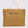 Marni Beige Raffia Cotton Totes In Brown