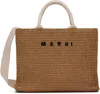 Marni Raffia-effect Canvas Small Tote Bag In Brown