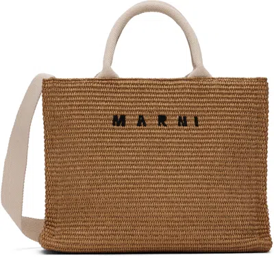 MARNI BEIGE RAFFIA-EFFECT SMALL TOTE