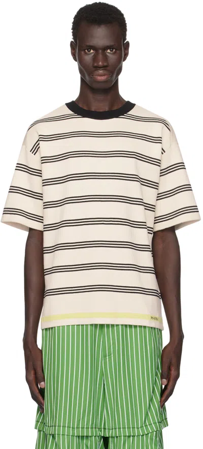 Marni Beige Seaside Stripe T-shirt In Rgw06 Ivory