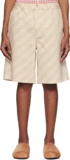Marni Beige Striped Denim Shorts In Stw08 Bone