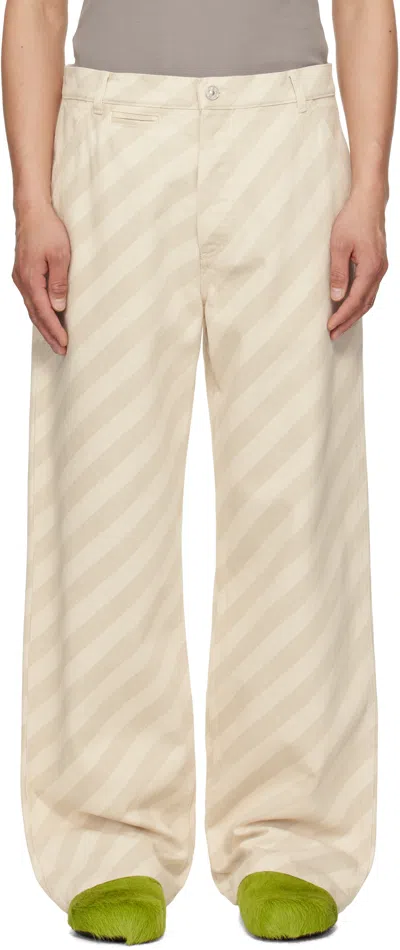 Marni Beige Striped High Waist Jeans In Stw08 Bone