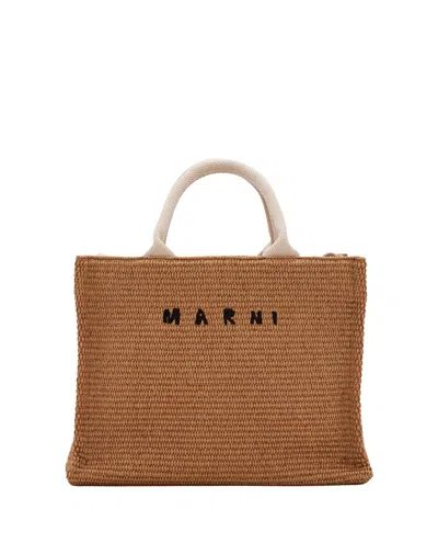 Marni Beige Structured Woven Bag In Brown