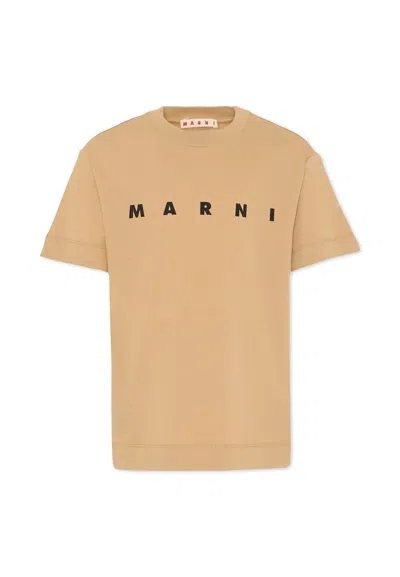Marni Beige T-shirt For Kids With Logo In Neutral