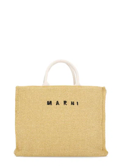 Marni Beige Tote Bag With Logo In Brown