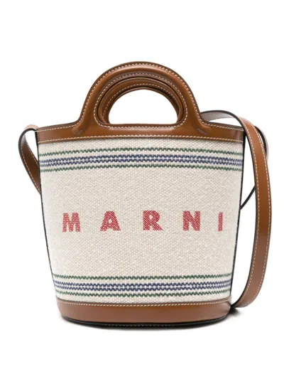 Marni Beige Tropicalia Mini Bucket Bag In Sand