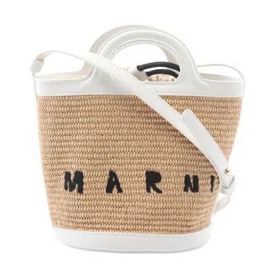 Pre-owned Marni Beige White Nylon Leather Cotton Basket Handbag Shoulder Bag () In Beige, White
