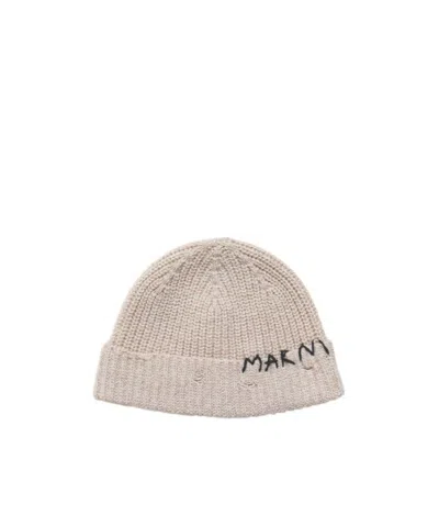 MARNI MARNI LOGO EMBROIDERED BEANIE