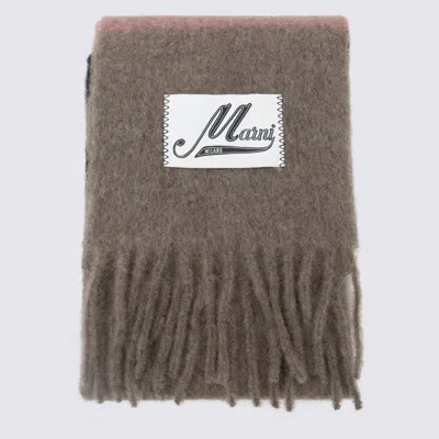 Marni Beige Wool Scarves In Prune Violet