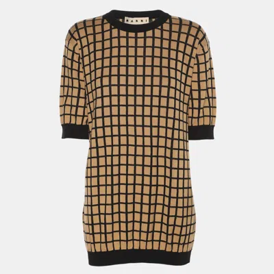 Pre-owned Marni Beige/black Cotton Knit Checked Tops Xl In Sand