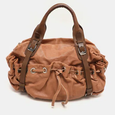 Marni Beige/brown Leather Drawstring Satchel