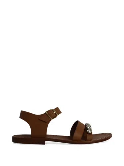 Pre-owned Marni Bejewelled Leather Sandals In Brown