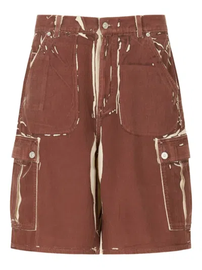 Marni Mens Tobacco Screen-printed Denim Cargo Shorts In Brown