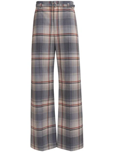 Marni Belted Check-print Trousers In Blue