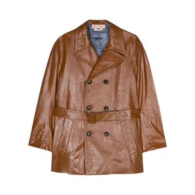Pre-owned Marni Belted Double Breasted Leather Coat 'cognac' | Brown | Women's Size 38