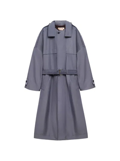 Marni Belted Trench Coat In Blue