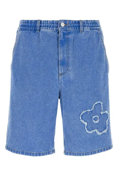 Marni Light Blue Denim Bermuda Shorts With Patch