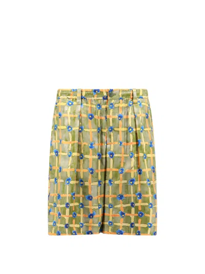 Marni Silk Saraband Shorts With Elastic Waistband In Green