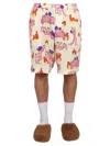 Marni Multicolor Printed Silk Bermuda Shorts In White