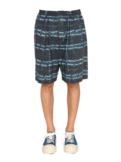 Marni Logo-print Bermuda Shorts In Black