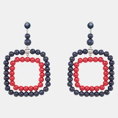 Pre-owned Marni Bi Color Beads Silver Tone Long Earrings In Multicolor