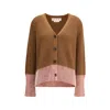 Marni Long Sleeve Merino Wool V-neck Cardigan In Brown