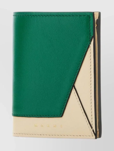 Marni Bi-color Stitched Leather Duo Wallet In Green